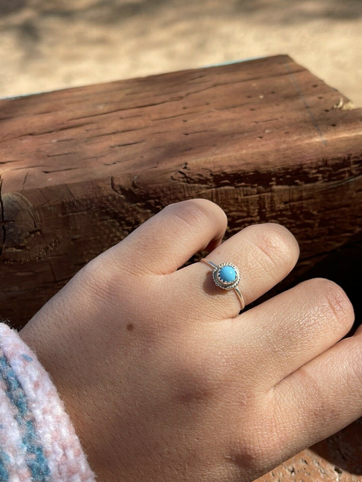 Handcrafted Kingman Turquoise & Sterling Silver Dot Rings