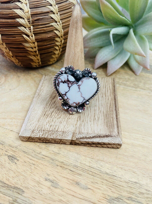 Handcrafted Wild Horse And Sterling Silver Heart Ring Size 11.5