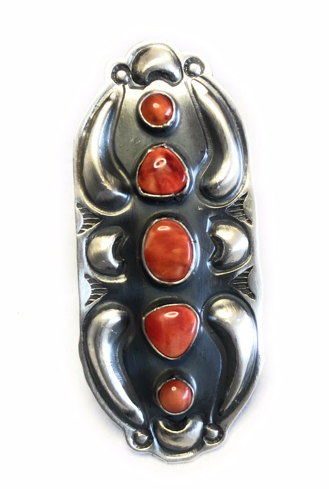 Handcrafted Sterling Silver Orange Spiny Oyster 5 Stone Ring