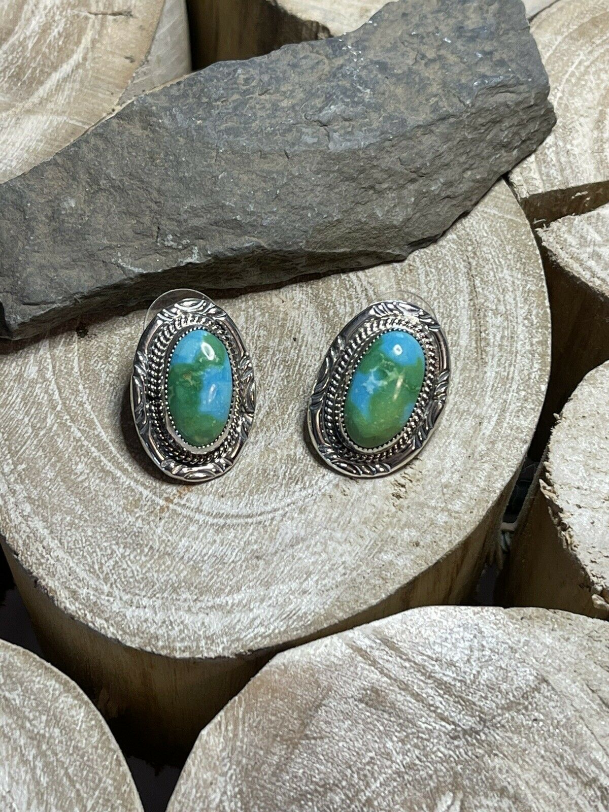 Handcrafted Sonoran Mountain Turquoise & Sterling Silver Stud Earrings