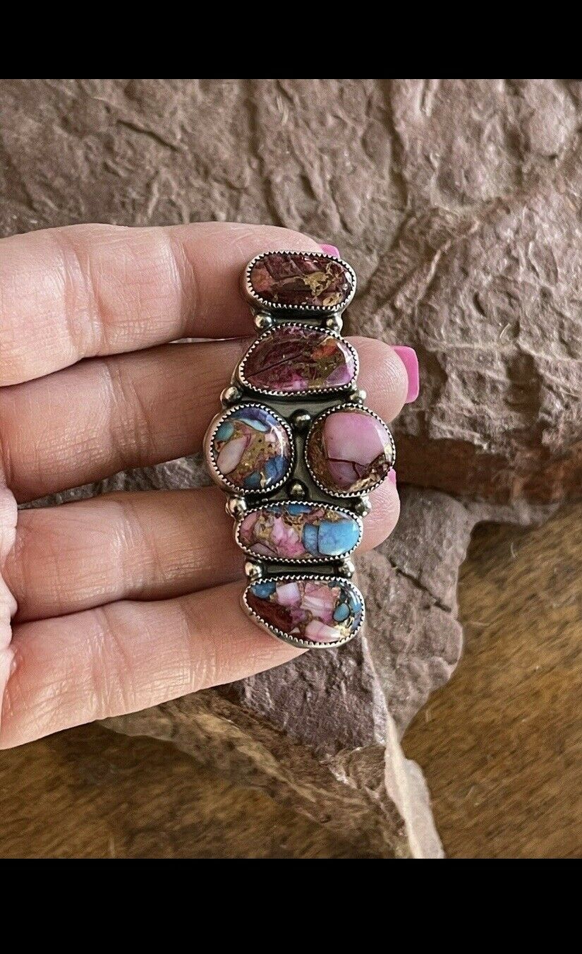 Handcrafted Pink Dream Mohave & Sterling Silver 6 Stone Ring