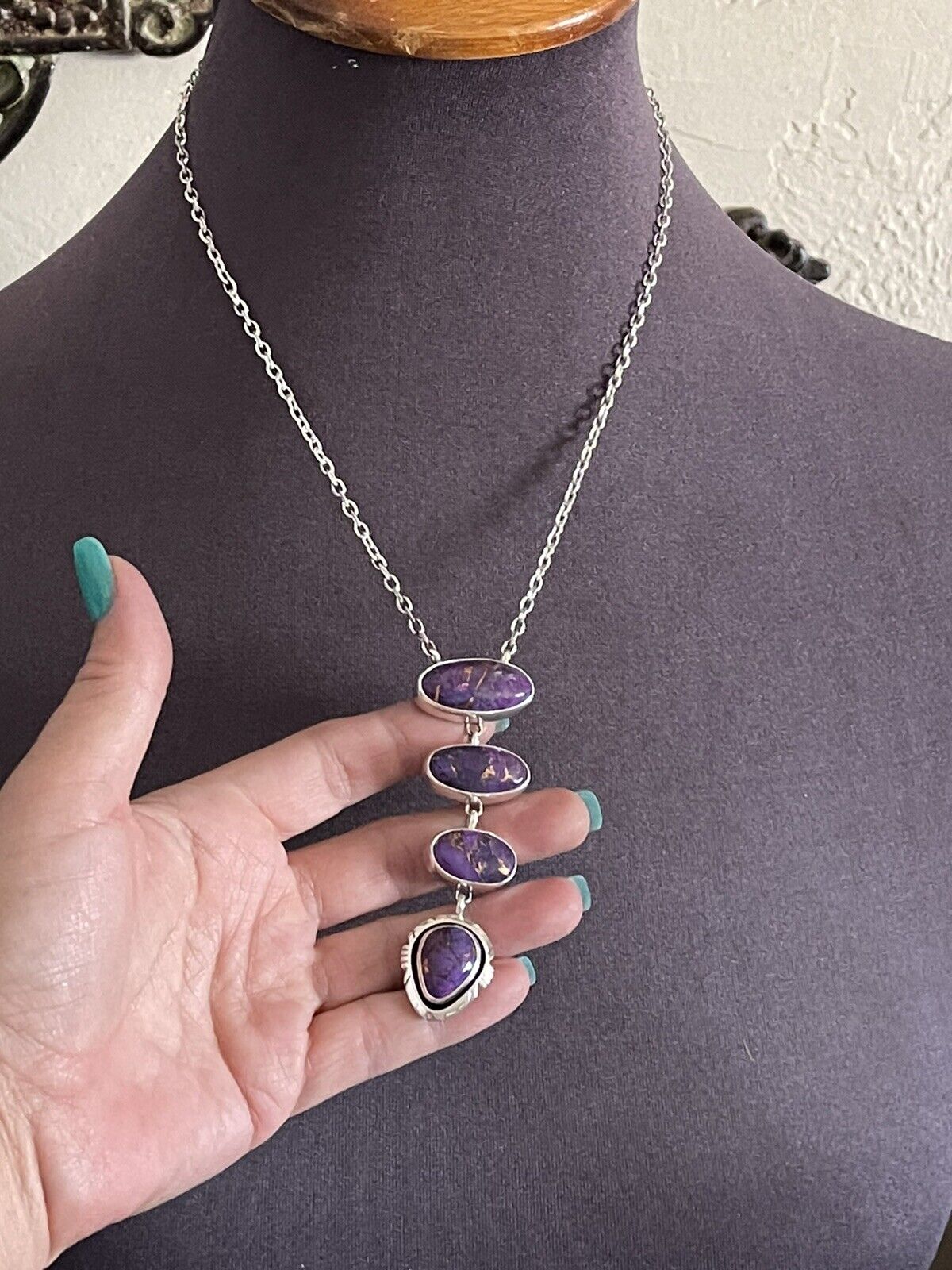 Handcrafted Purple Dream Mojave & Sterling Silver Lariat Necklace