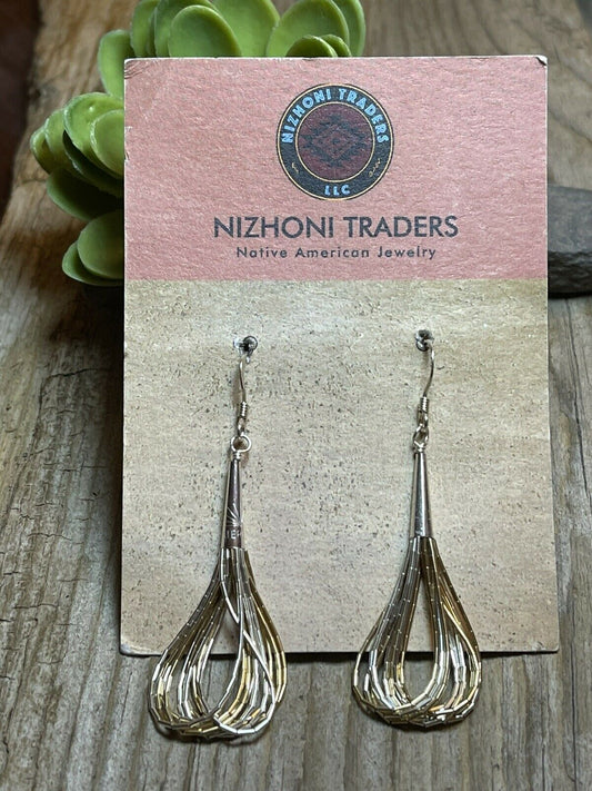 Handcrafted Delicate Sterling Liquid Silver Two Tone Dangle Earrings
