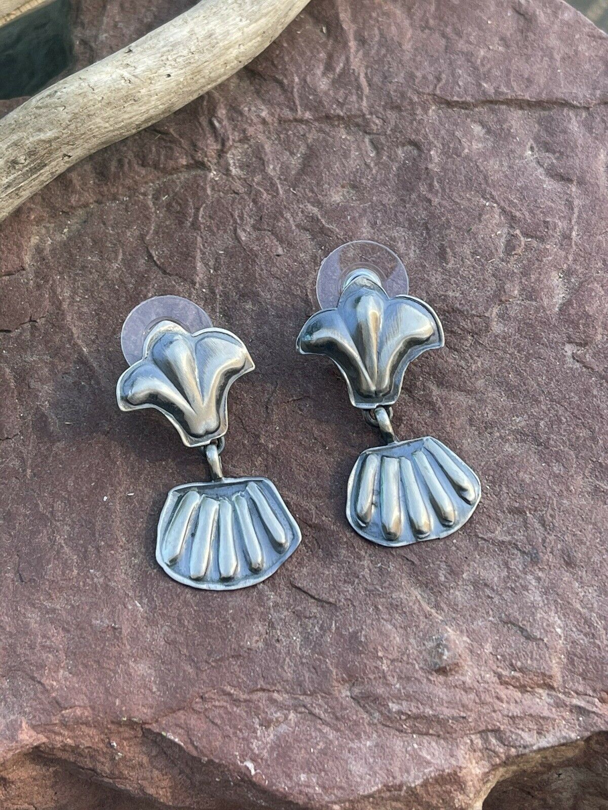 Navajo Sterling Silver Hand Stamped Fleur De Lis Dangle Earrings