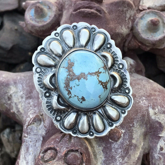 Handcrafted Golden Hills Turquoise & Sterling Silver Ring Sz 6