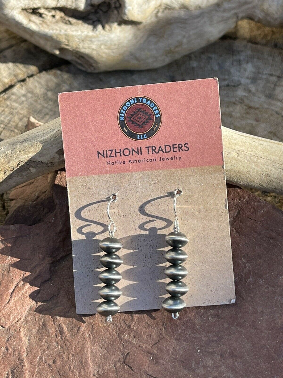 Navajo Sterling Silver Disk Bead Dangle Earrings