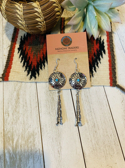 Handcrafted Turquoise & Sterling Silver Concho Dangle Earrings