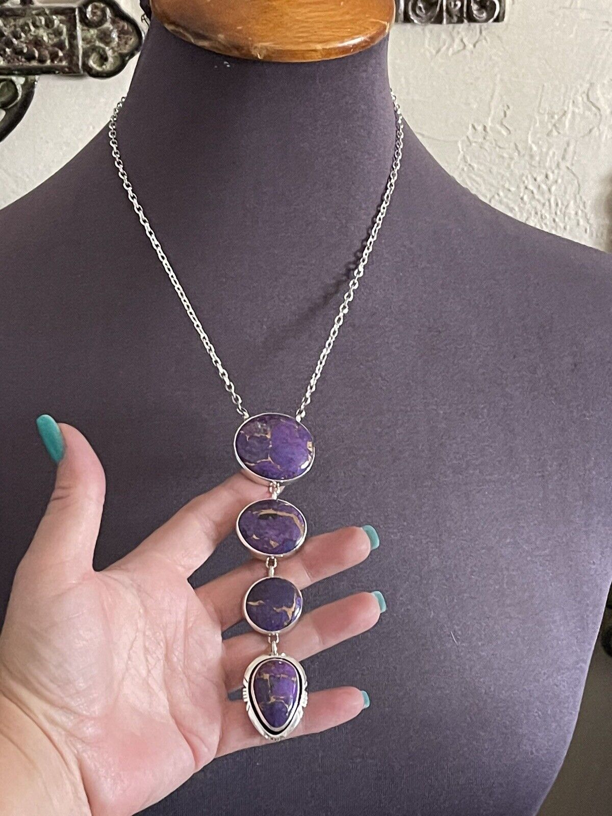 Handcrafted Purple Dream Mojave & Sterling Silver Lariat Necklace