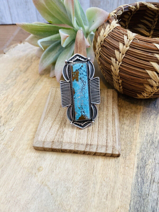 Handcrafted Royston Turquoise & Sterling Silver Ring Size 8.5