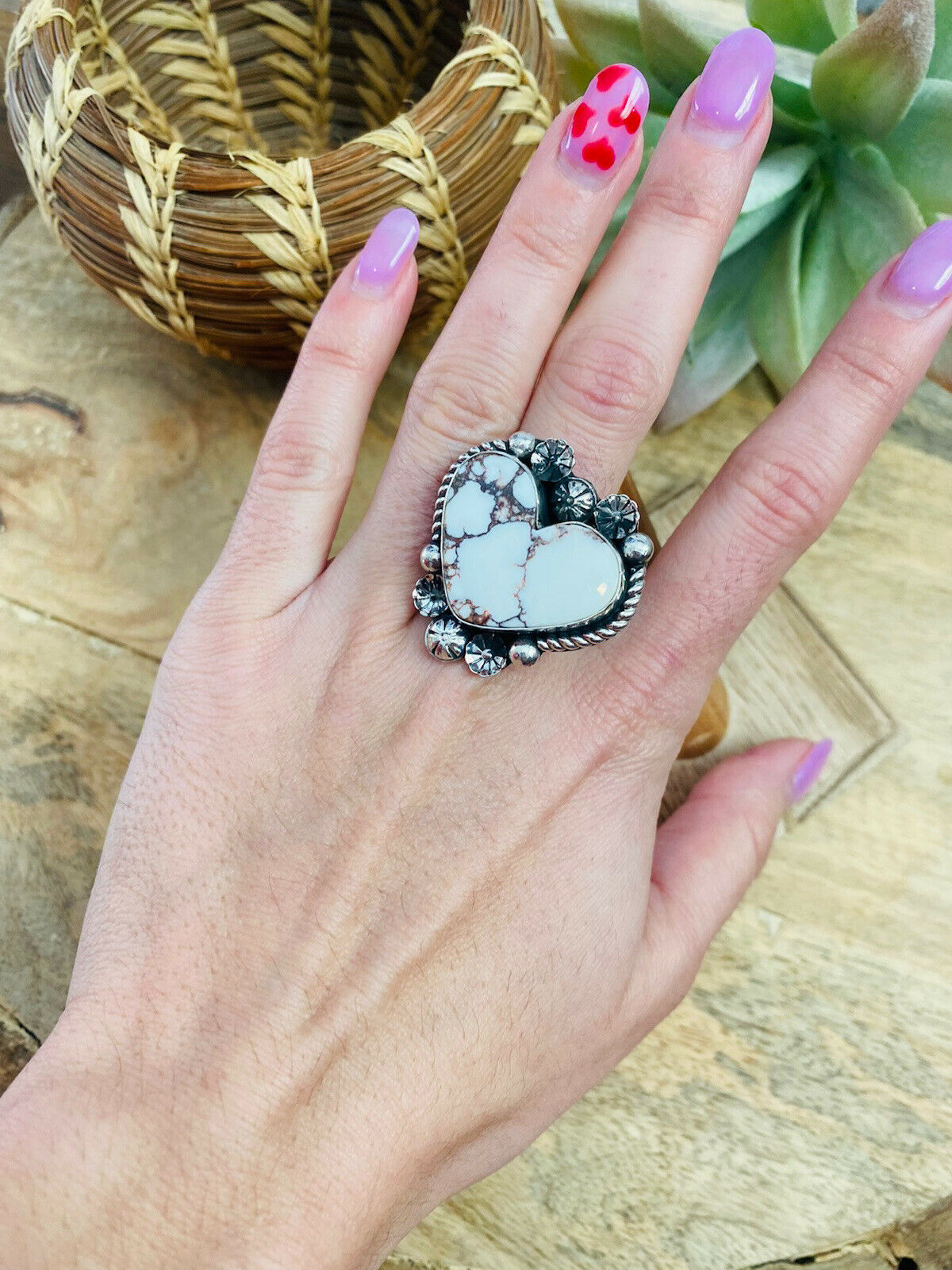 Handcrafted Wild Horse And Sterling Silver Heart Ring Size 11.5