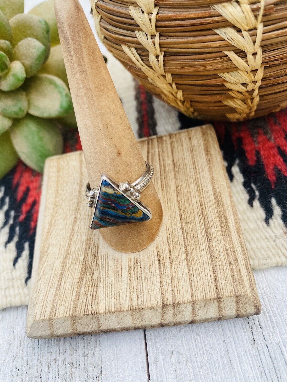 Handcrafted Sterling Silver & Rainbow Triangle Ring