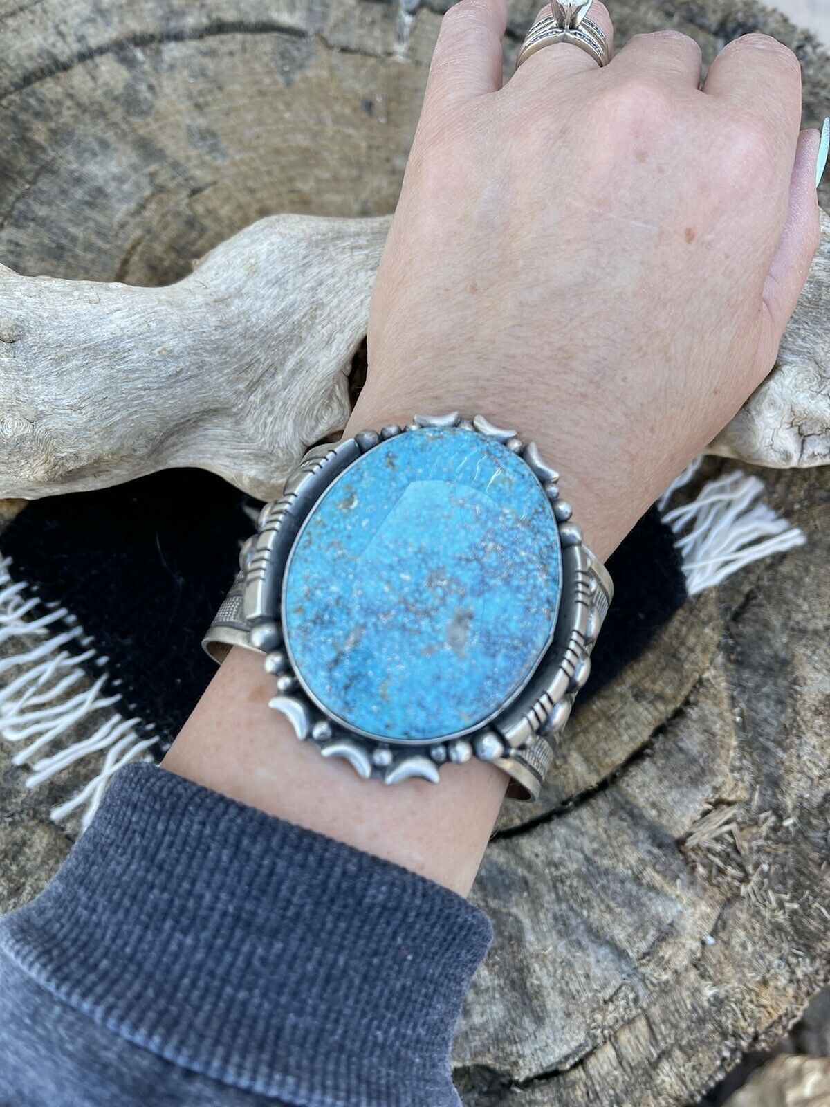 Handcrafted Southwest Kingman Turquoise & Sterling Silver Cuff Signed Danny Clark