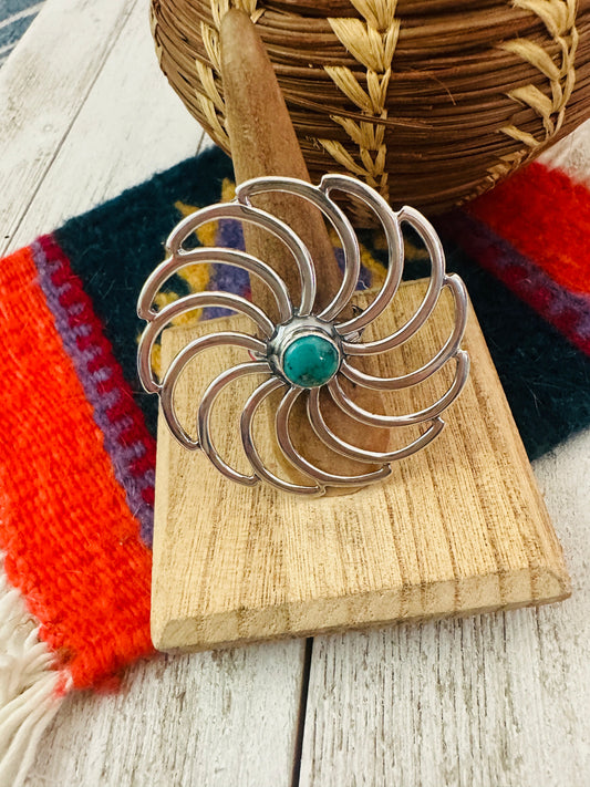 Handcrafted Sterling Silver & Turquoise Adjustable Flower Ring