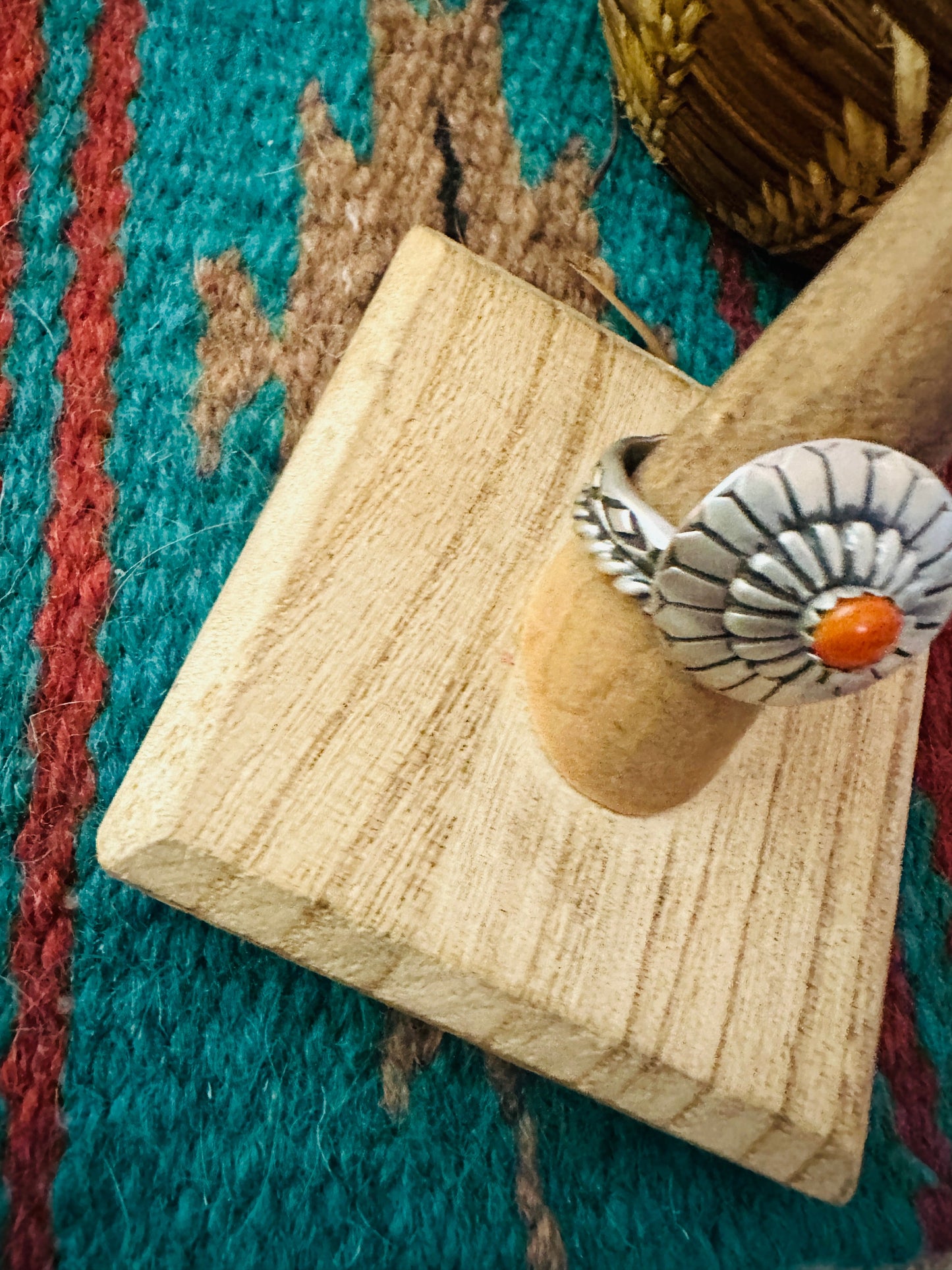Handcrafted Sterling Silver & Orange Spiny Concho Adjustable Ring