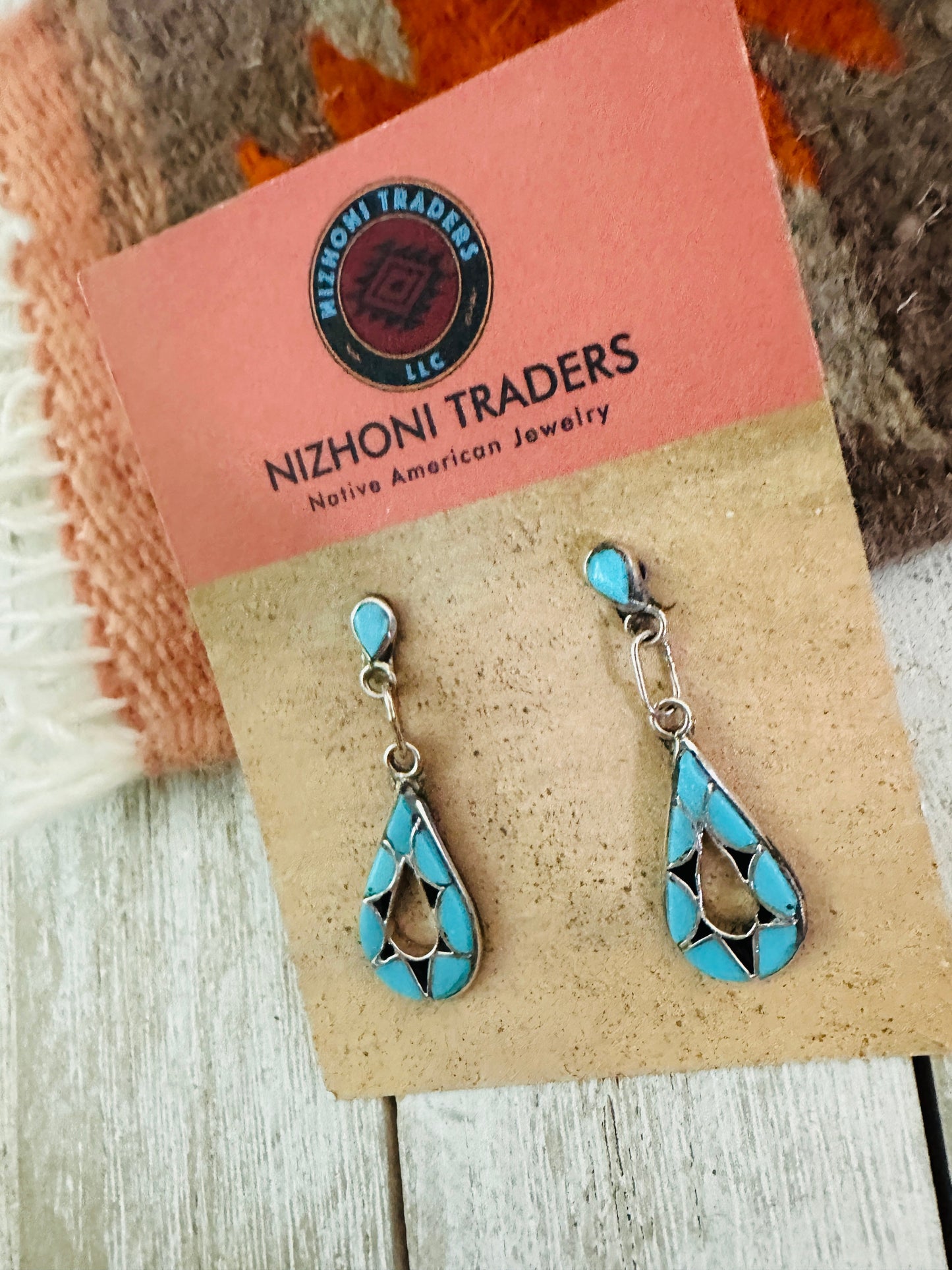 Handcrafted Sterling Silver,  Turquoise & Onyx Inlay Dangle Earrings