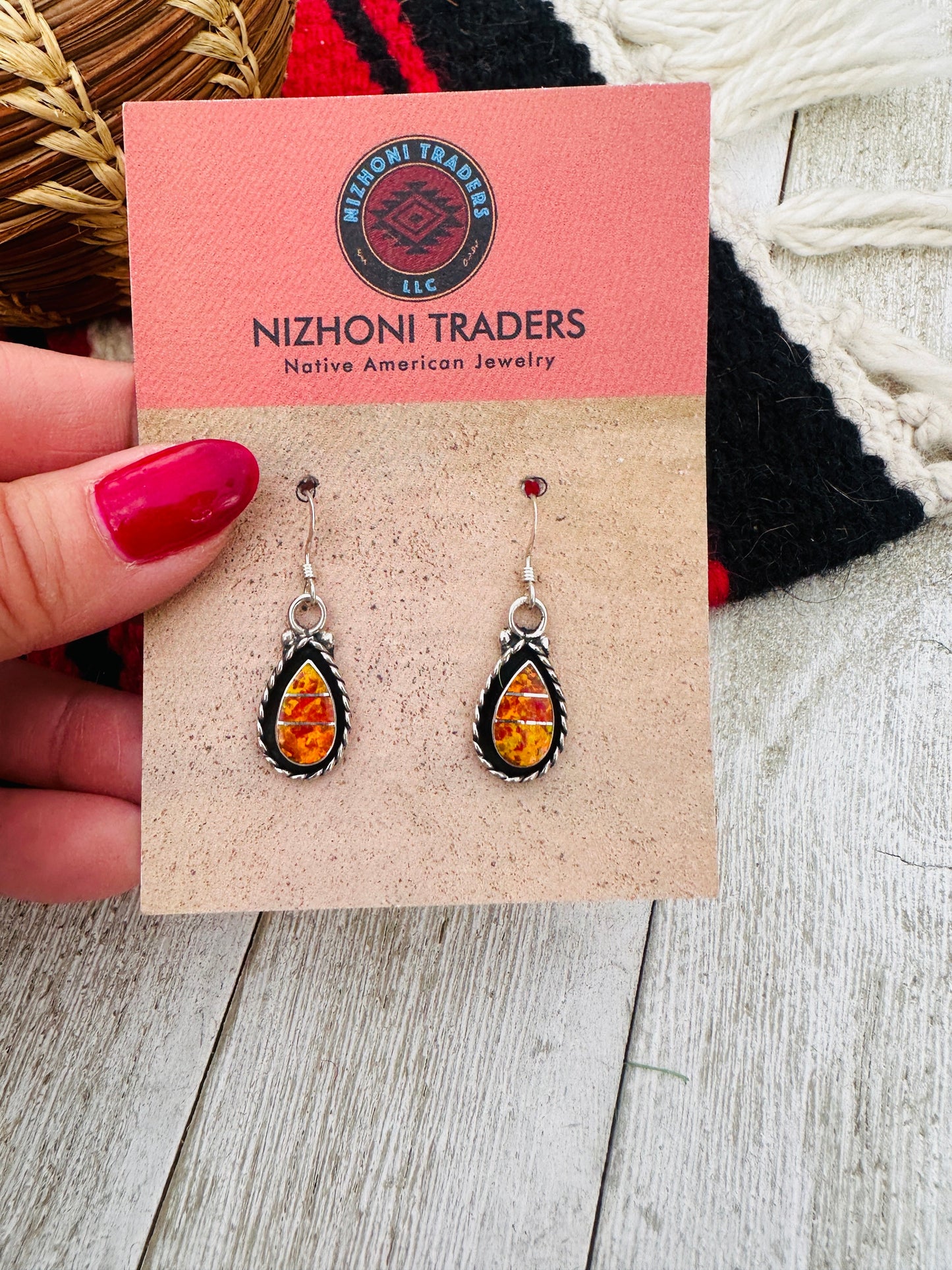 Handcrafted Opal & Sterling Silver Inlay Dangle Earrings