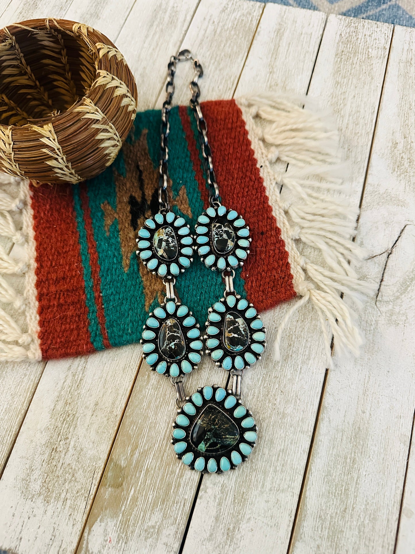 Handcrafted Sterling Silver & Turquoise Cluster Necklace by Bob Becenti