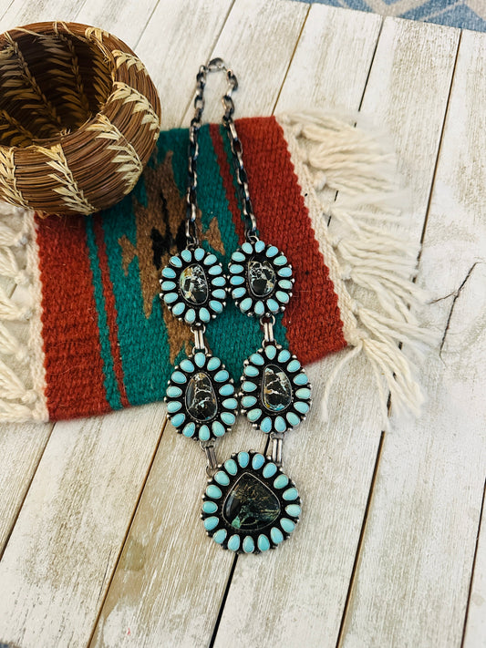 Handcrafted Sterling Silver & Turquoise Cluster Necklace by Bob Becenti