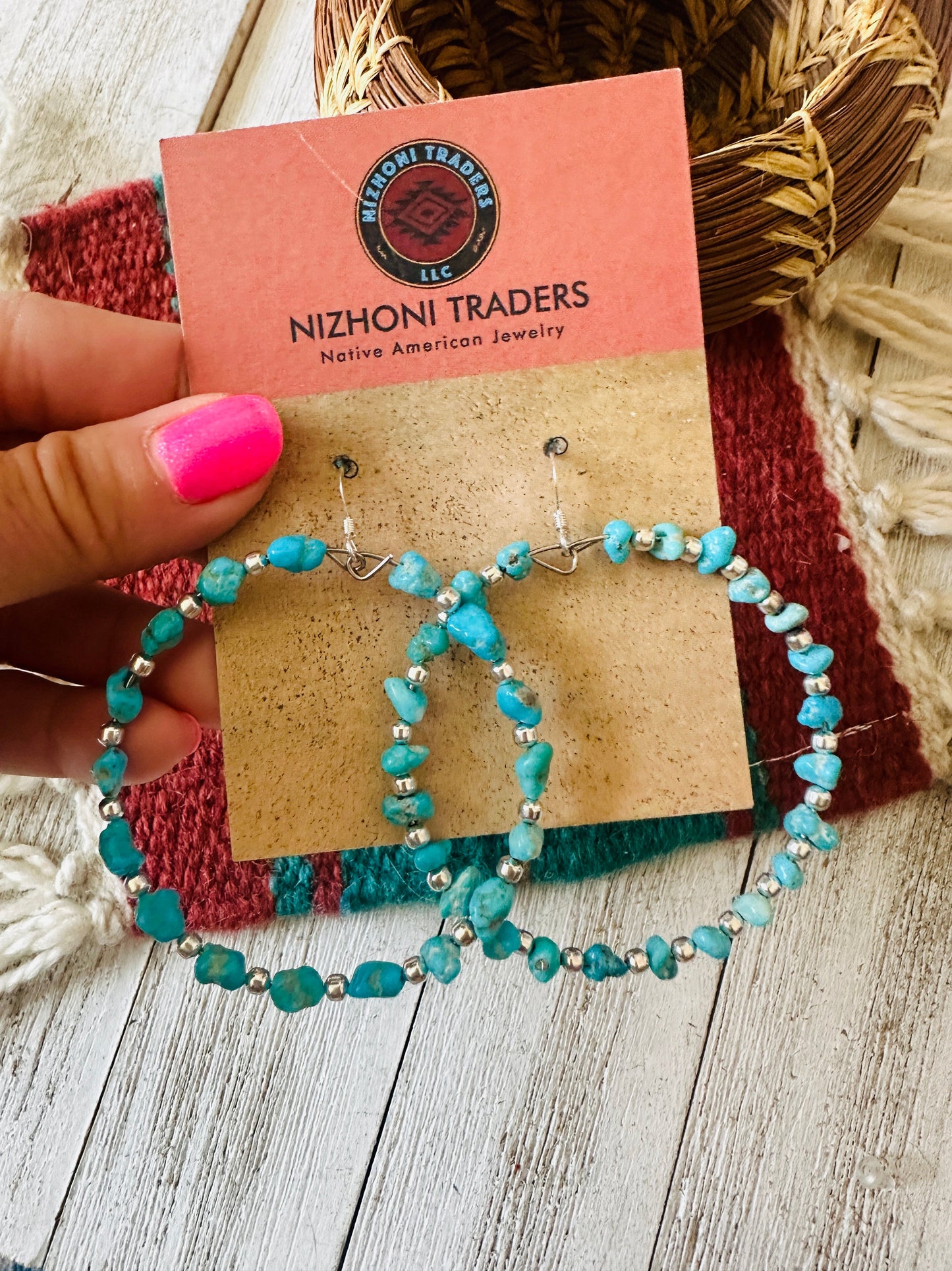 Handcrafted Turquoise & Sterling Silver Dangle Hoop Earrings Leslies Fav 🩵