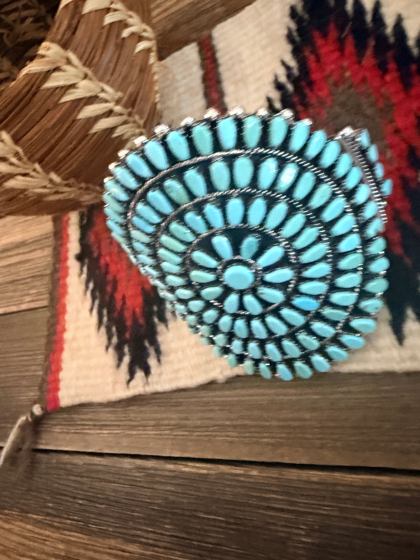 Handcrafted Sleeping Beauty Turquoise & Sterling Silver Cluster Cuff Bracelet
