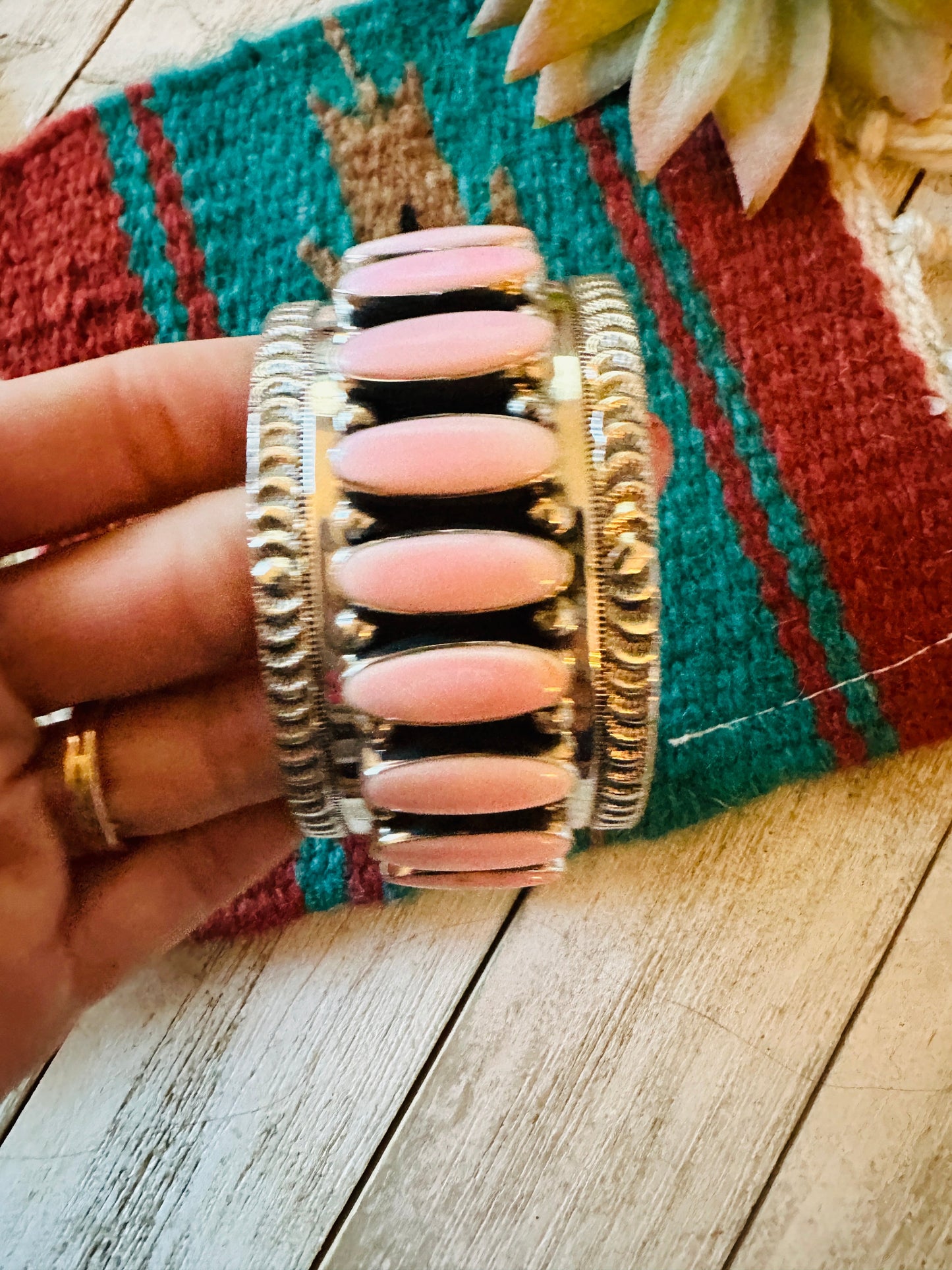 Navajo Sterling Silver & Queen Pink Conch Cuff Bracelet