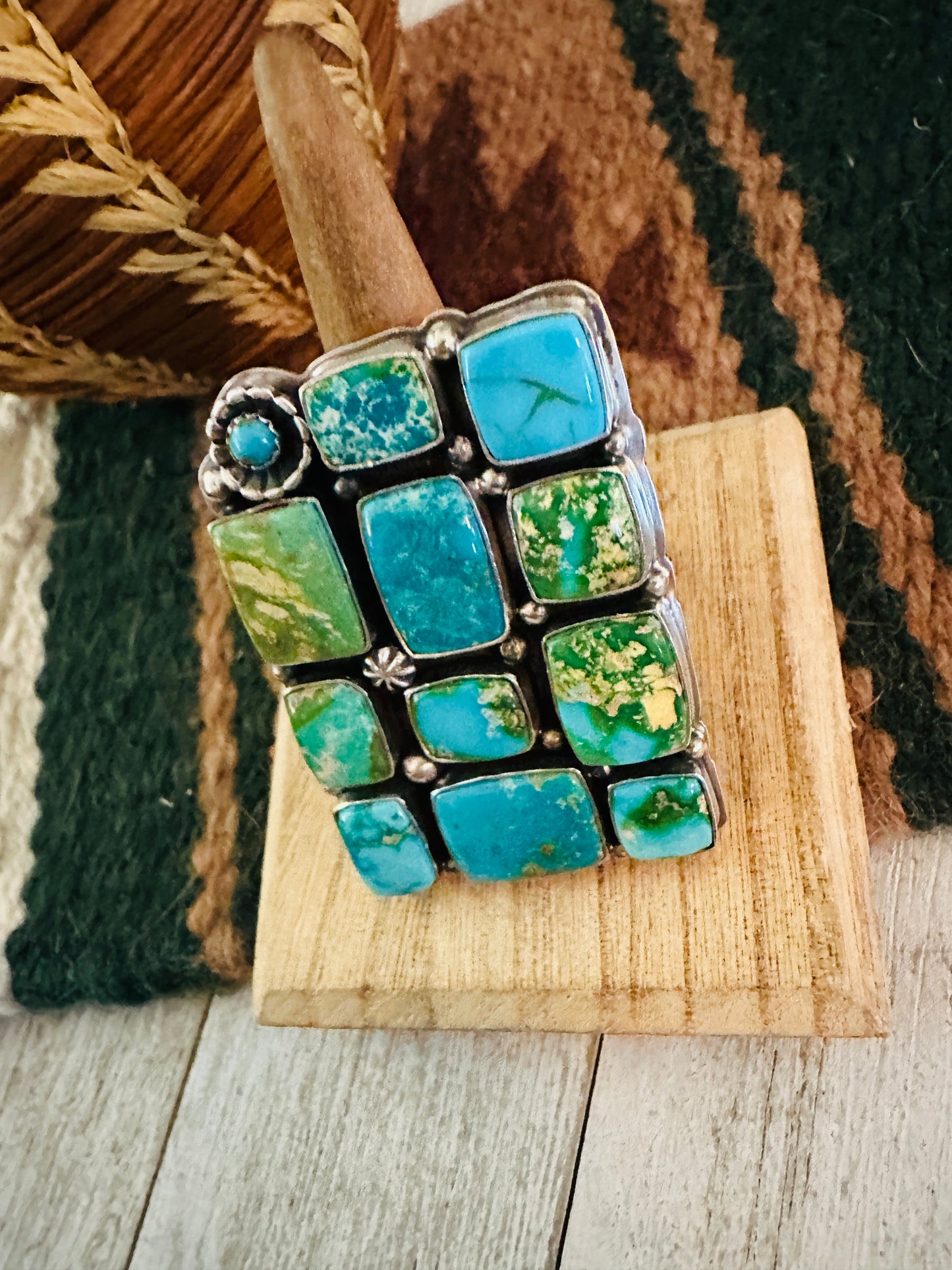 Handcrafted Sonoran Mountain Turquoise & Sterling Silver Adjustable Cluster Ring