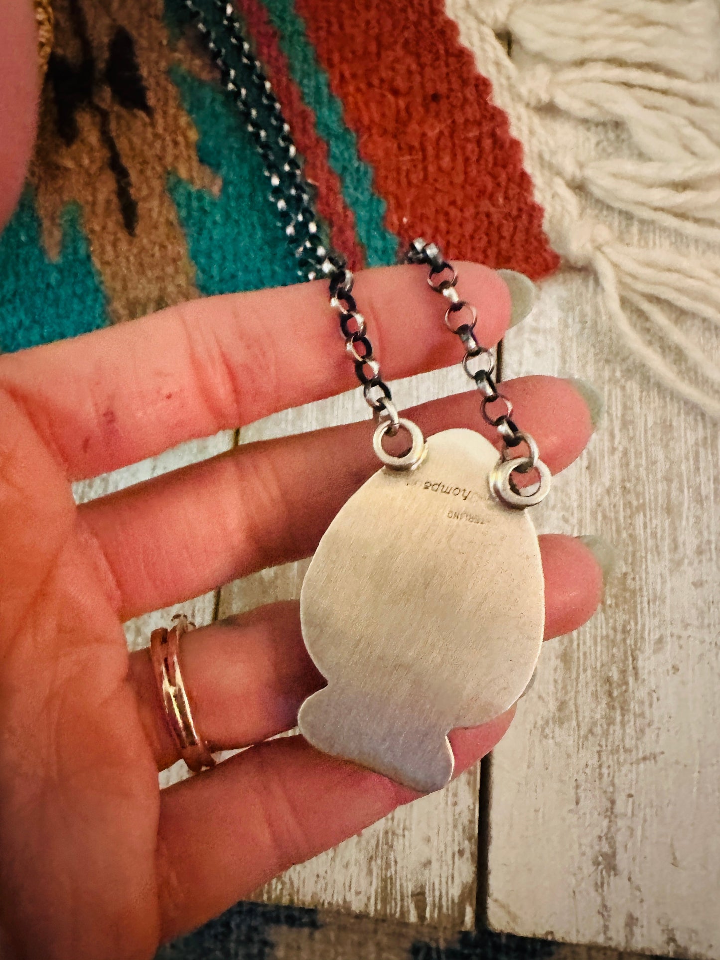 Handcrafted Sterling Silver & Multi Stone Inlay Spade Necklace