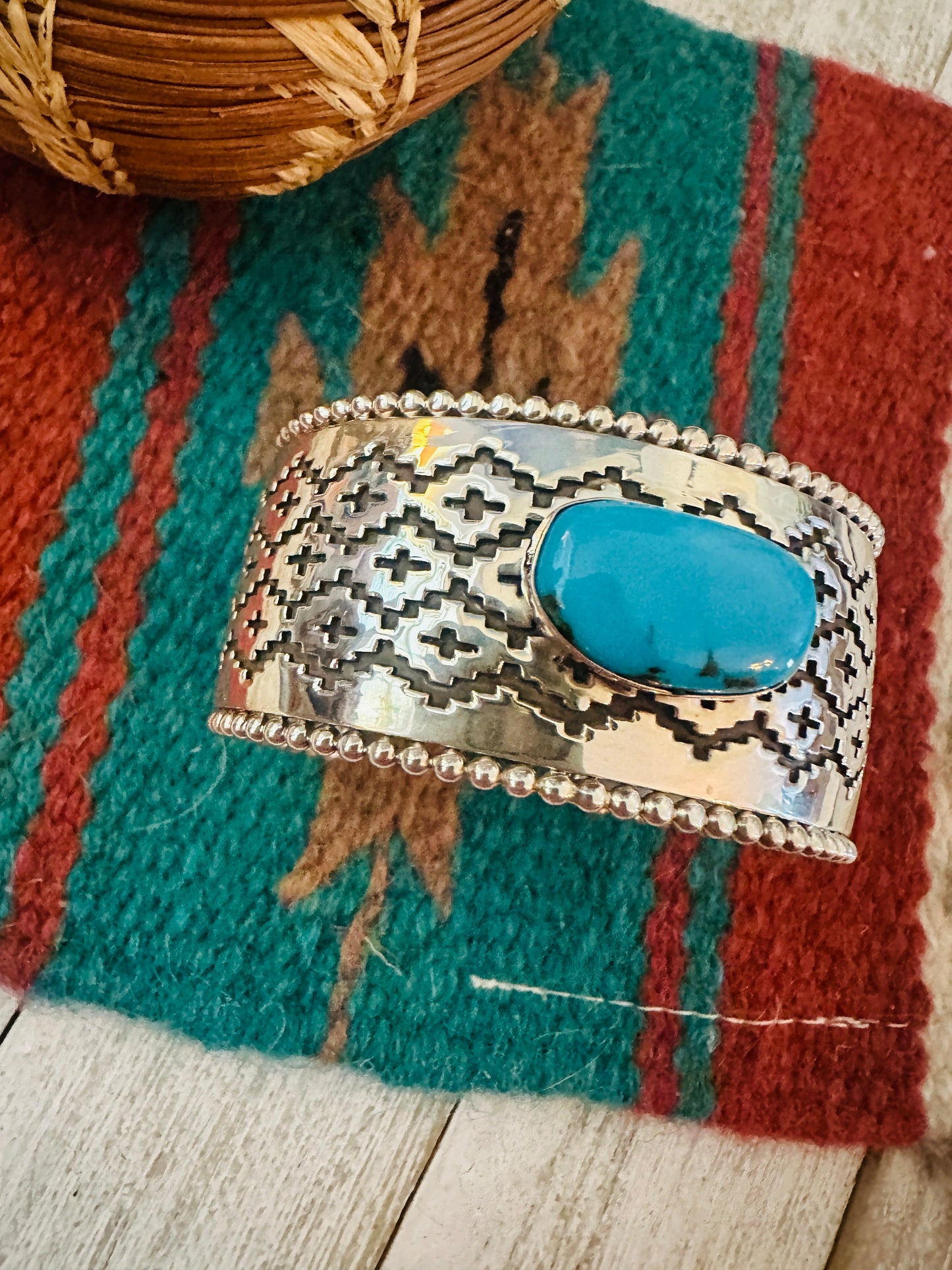Handcrafted Sterling Silver & Kingman Turquoise Cuff Bracelet
