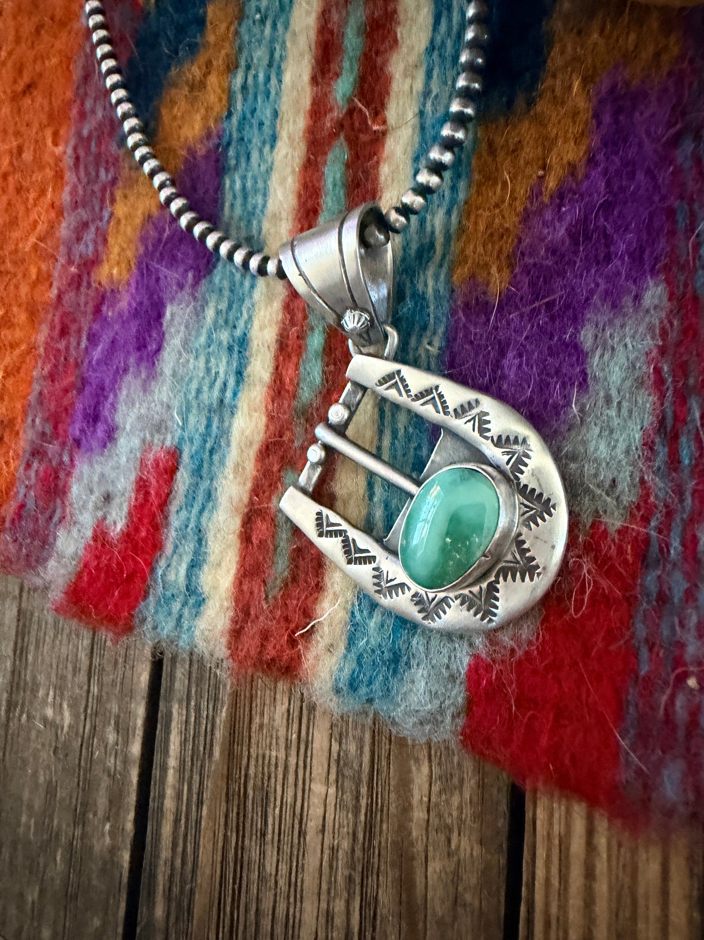 Handcrafted Sterling Silver & Turquoise Belt Buckle Pendant by Leroy James