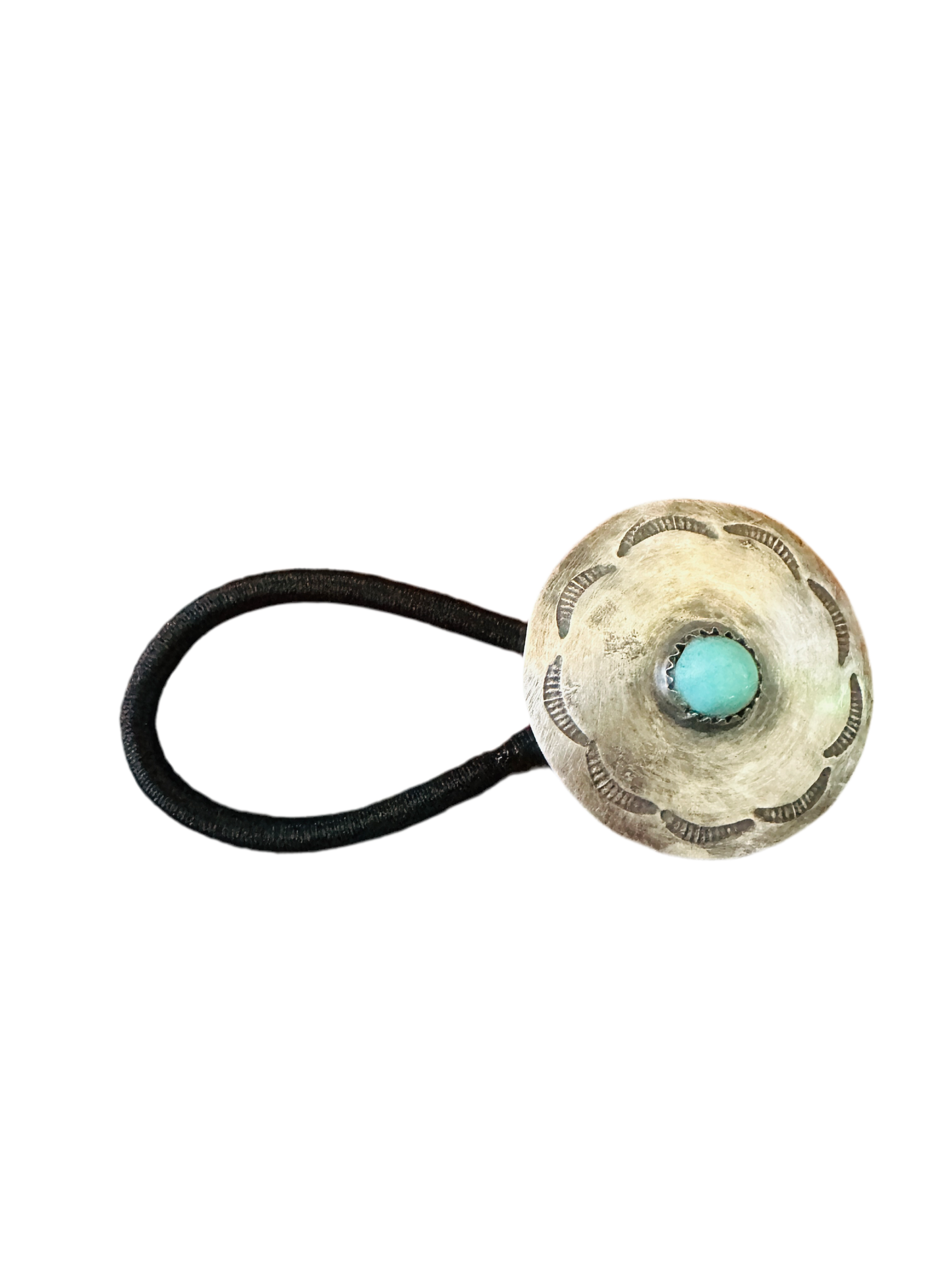 Turquoise & Sterling Silver Hand Stamped Hair Tie