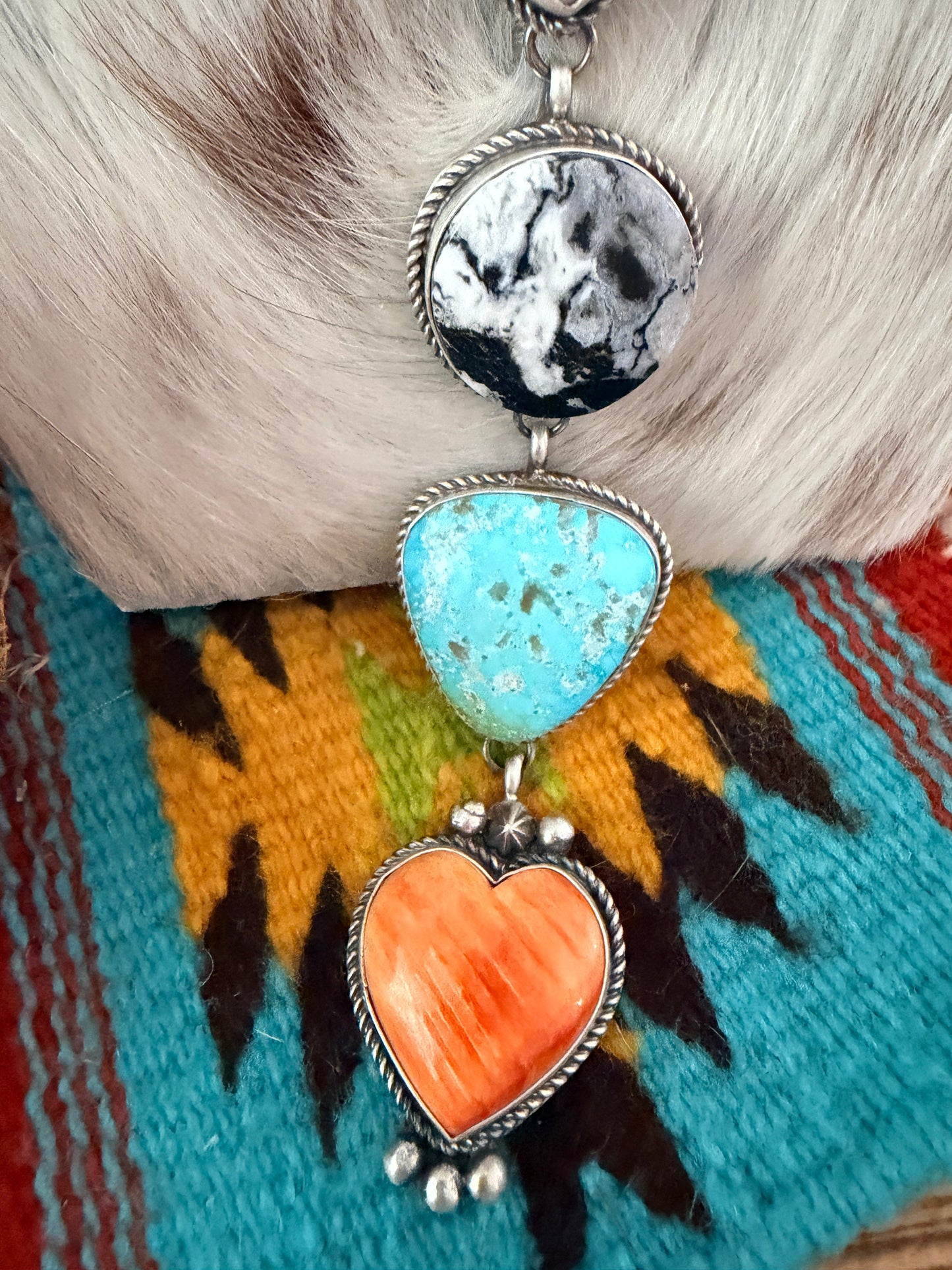 Handcrafted Multi Stone Heart & Sterling Silver Lariat Necklace by Vicky Hicks