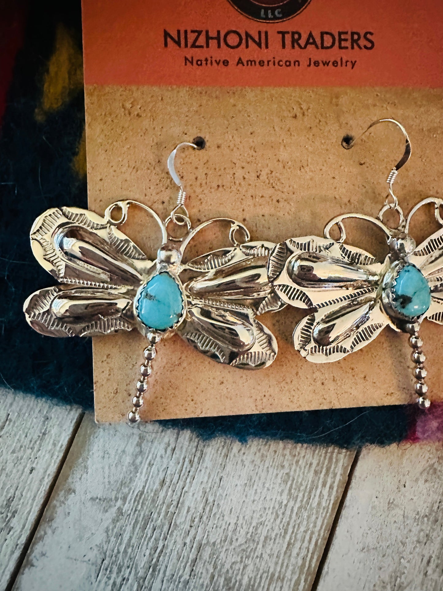 Handcrafted Turquoise & Sterling Silver Dragonfly Dangle Earrings