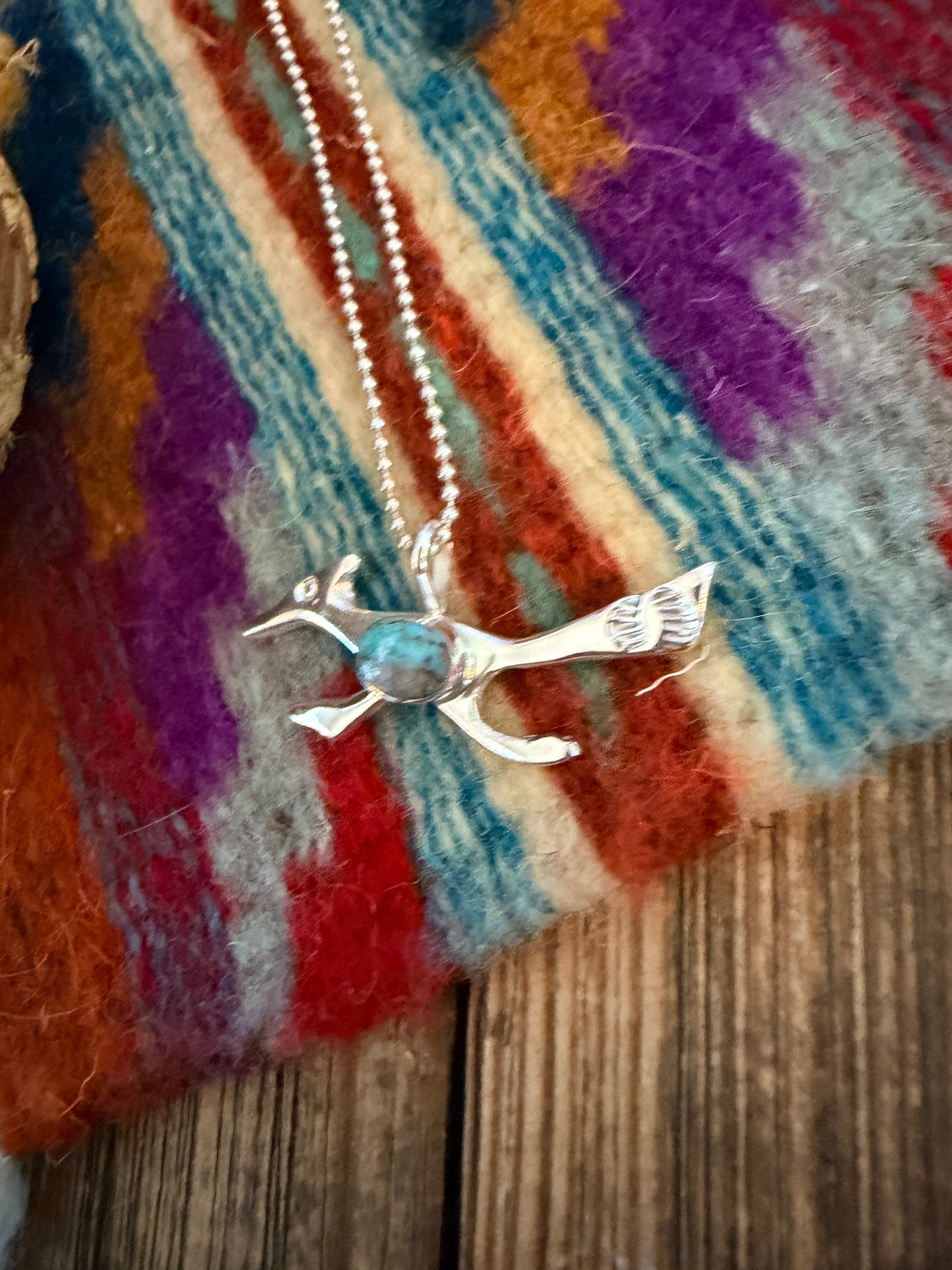 Handcrafted Sterling Silver & Turquoise Road Runner Pendant by Joseph Martinez