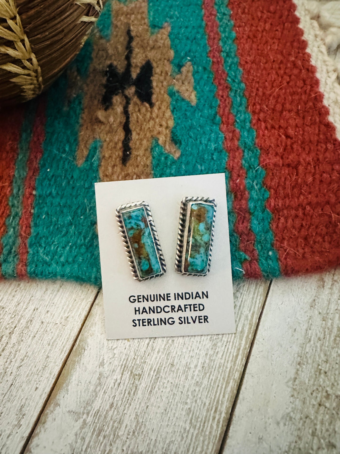 Navajo Sterling Silver & Kingman Turquoise Post Earrings