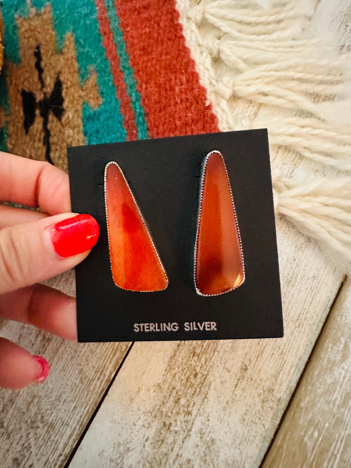Handcrafted Jasper Sterling Silver Post Earrings Signed