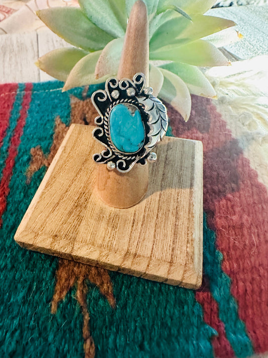 Handcrafted Kingman Turquoise & Sterling Silver Ring Size 6