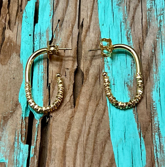 Elongated Sparkle Gold Hoops