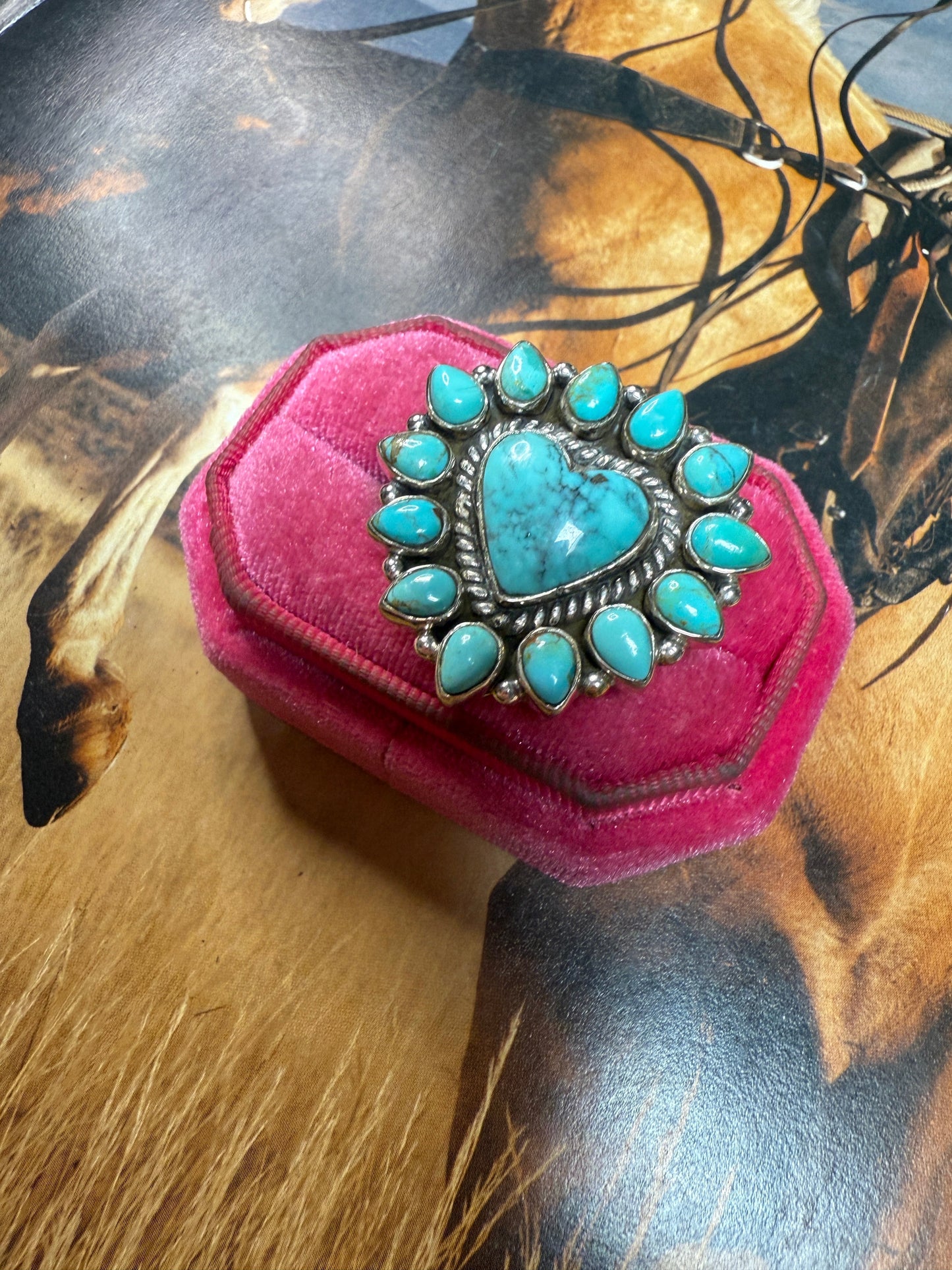 Handmade Kingman Turquoise Adjustable Heart Ring