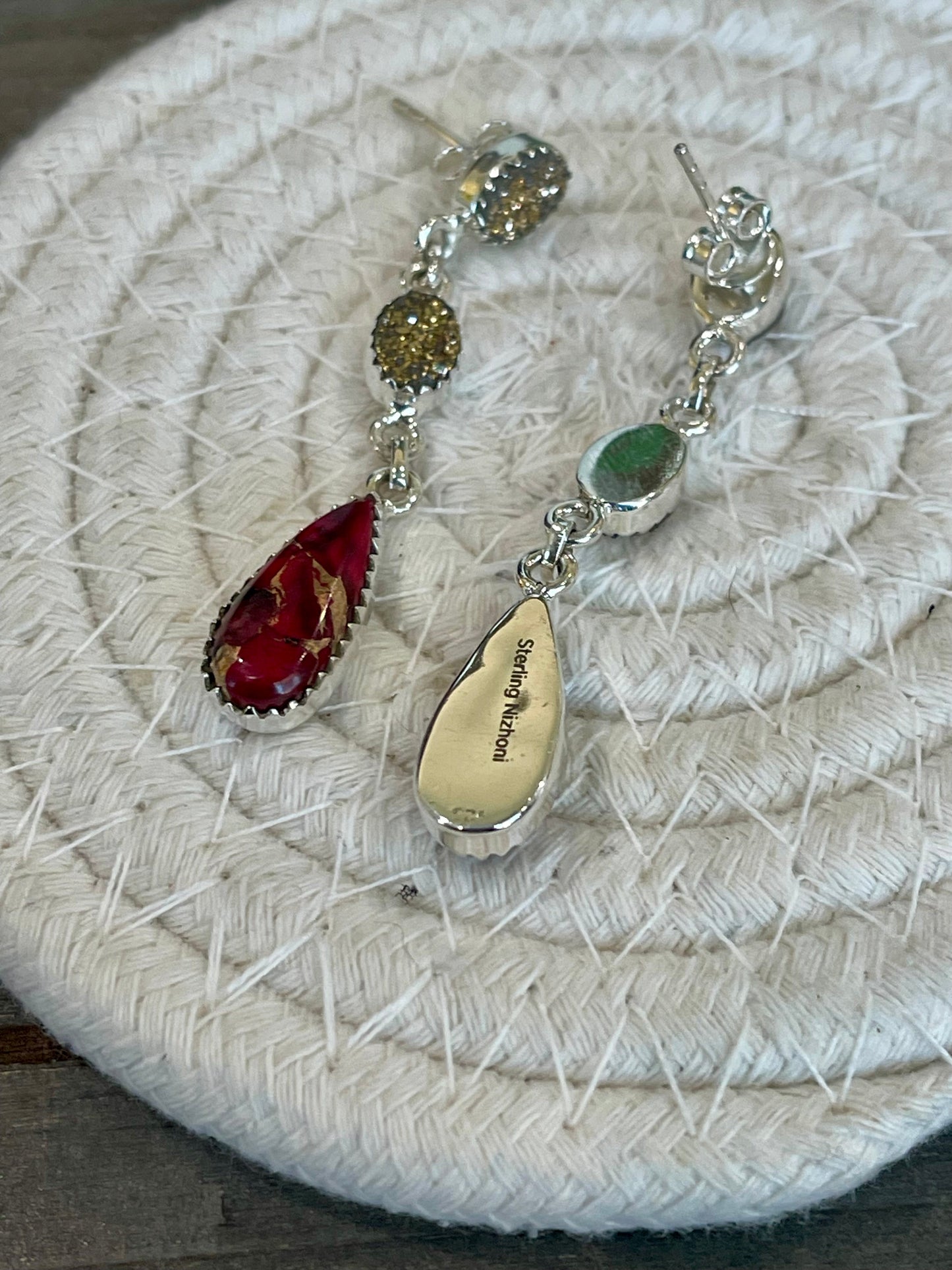 Handmade Sterling Silver Dahlia Rose & Druzy Dangle Earrings