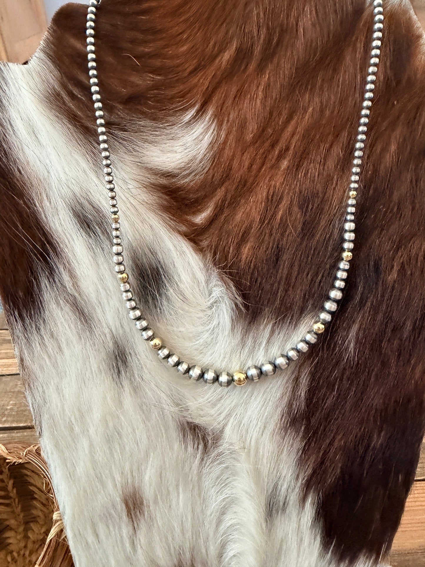 Handcrafted Sterling Silver & Gold Beaded 18” Necklace
