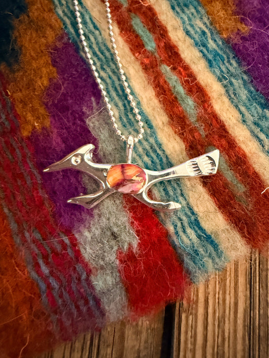 Handcrafted Sterling Silver & Pink Dream Mojave Road Runner Pendant by Joseph Martinez