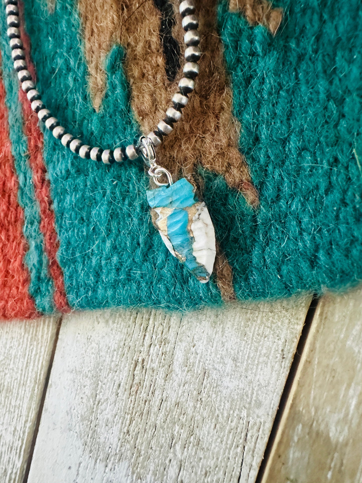 Handcrafted & Hand Carved Blue Mojave Arrowhead Charm