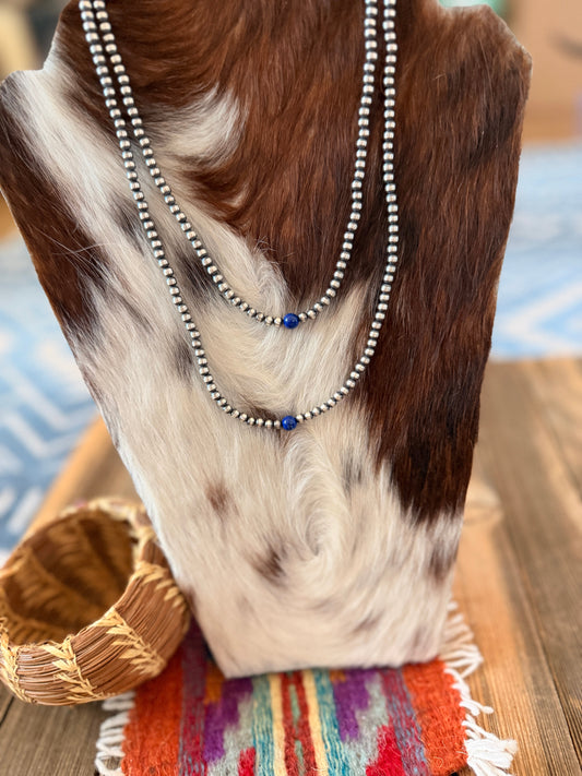 Handcrafted Lapis and Sterling Silver Pearl Beaded Necklace