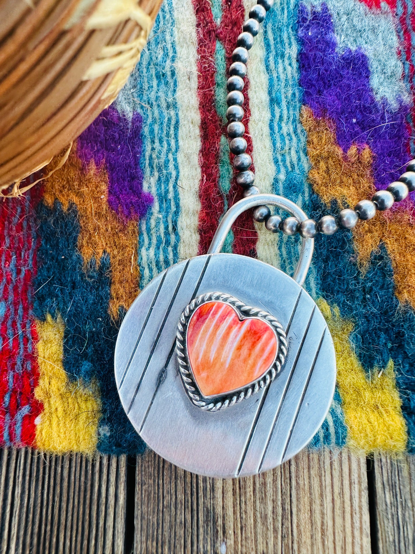 Handcrafted Spiny Oyster & Sterling Silver Heart Locket Style Pendant by Charles Johnson