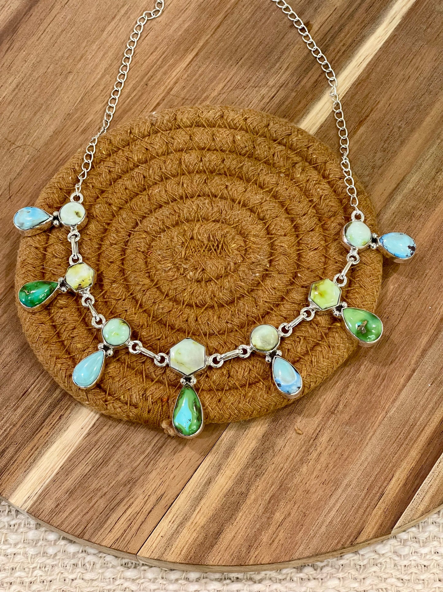 Handmade Sterling Silver, Sonoran Mountain Turquoise, Palomino & Golden Hills Turquoise Necklace