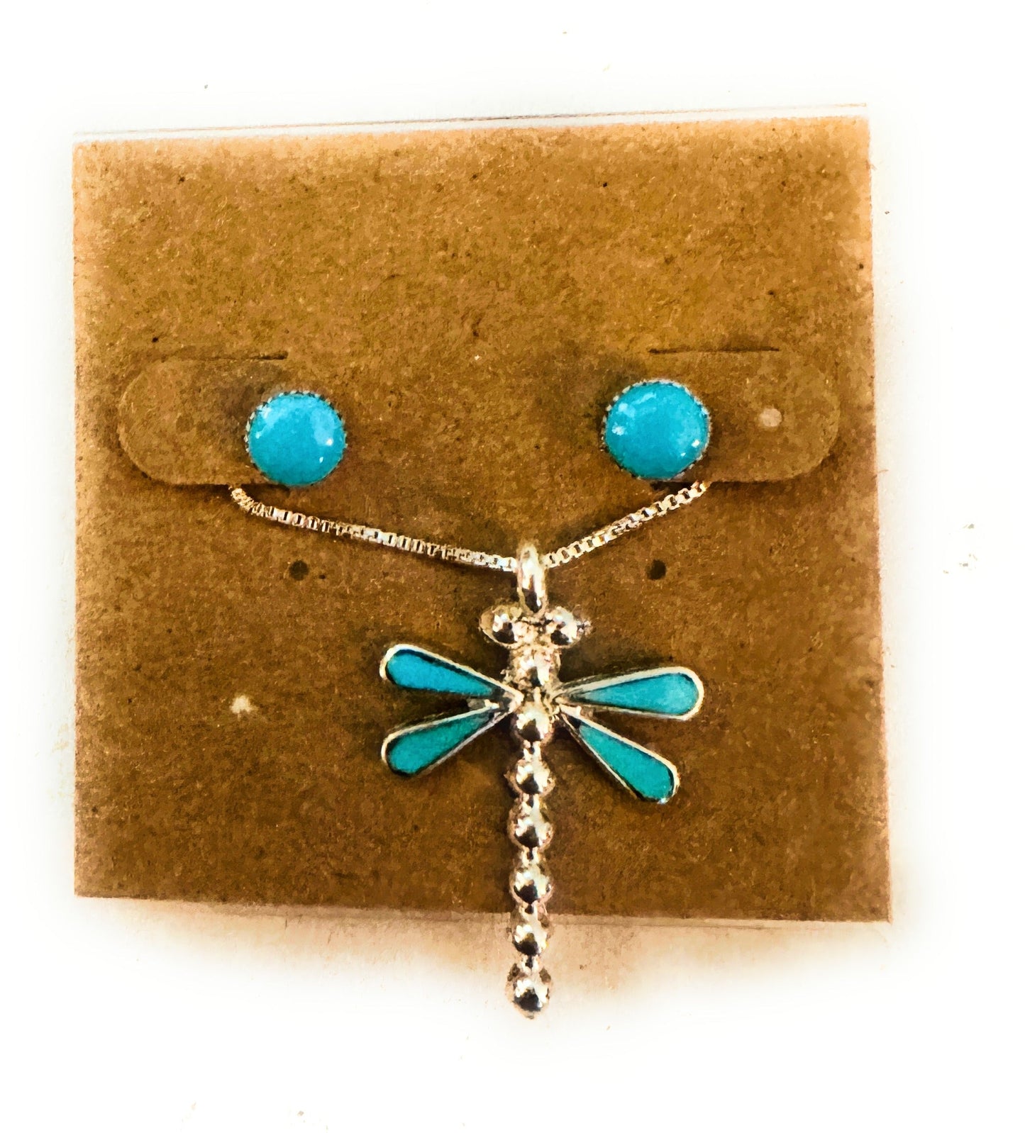 Zuni Sterling Silver & Turquoise Dragonfly Necklace and Earring Set