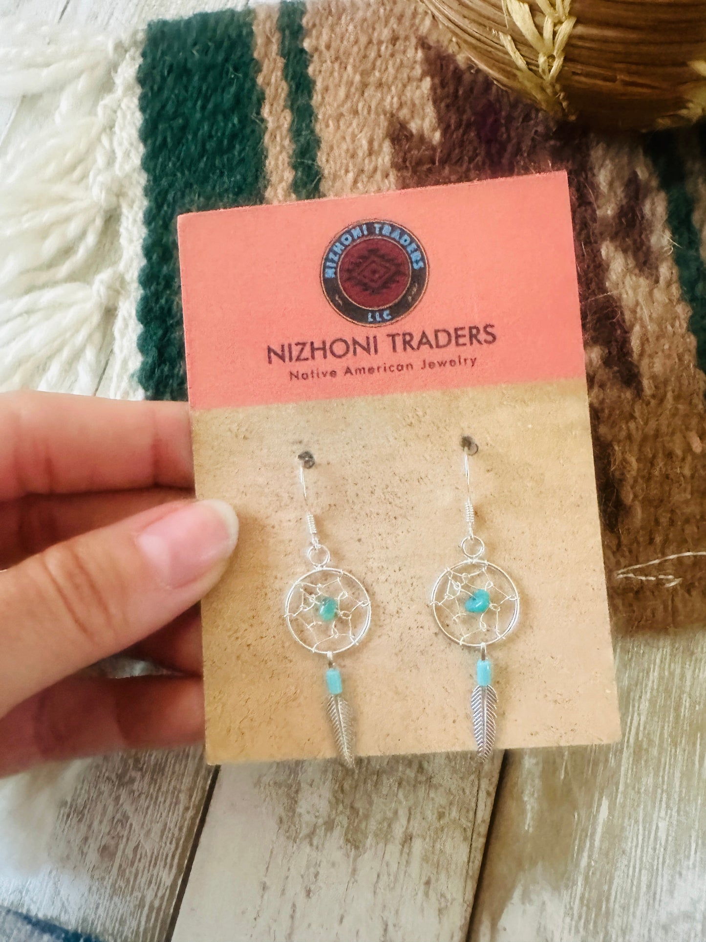 Handcrafted Turquoise & Sterling Silver Dreamcatcher Earrings