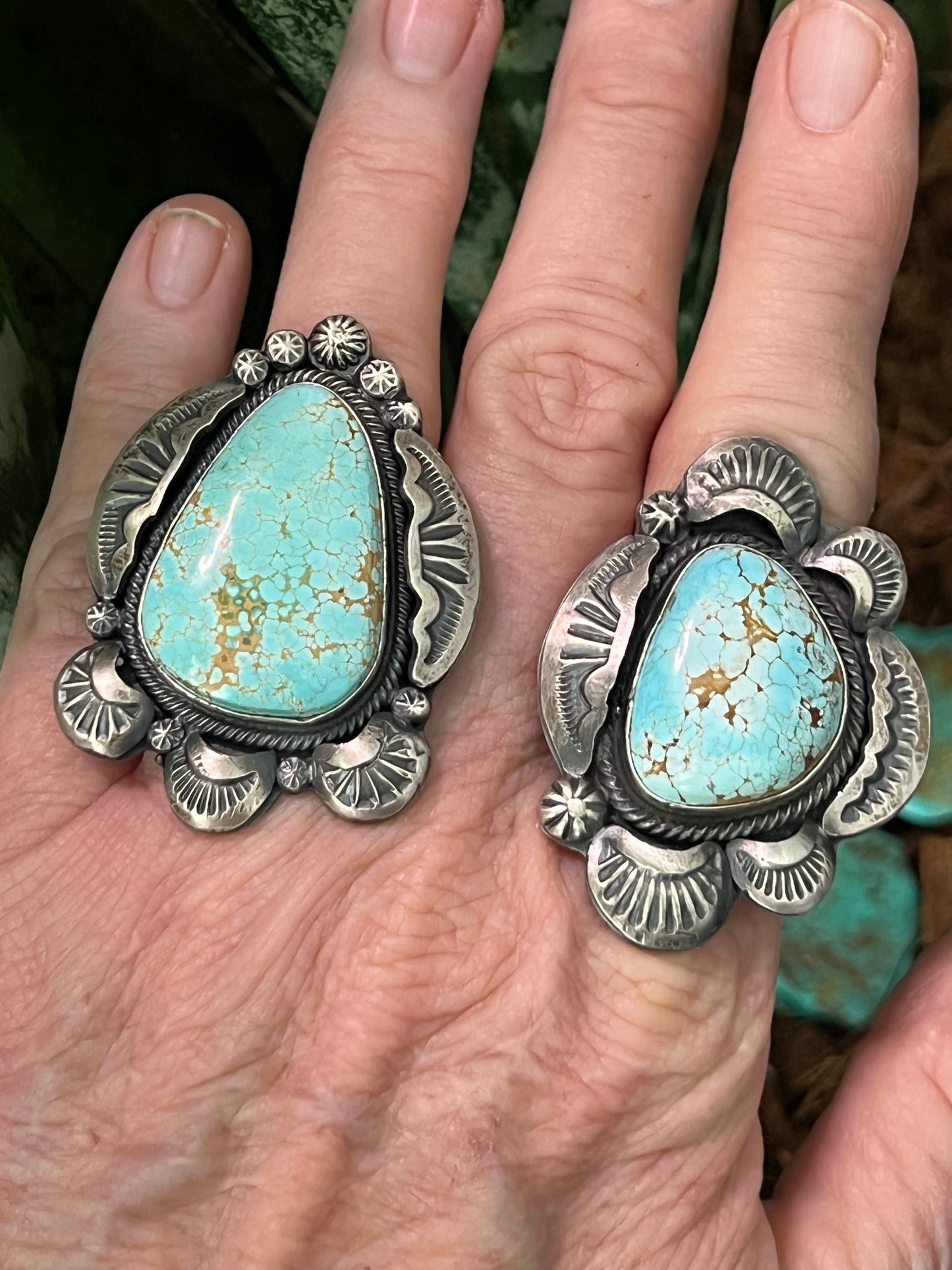 Handcrafted Sterling Silver and Number 8 Turquoise Ring by Artist, Gilbert Tom, Size 10.5