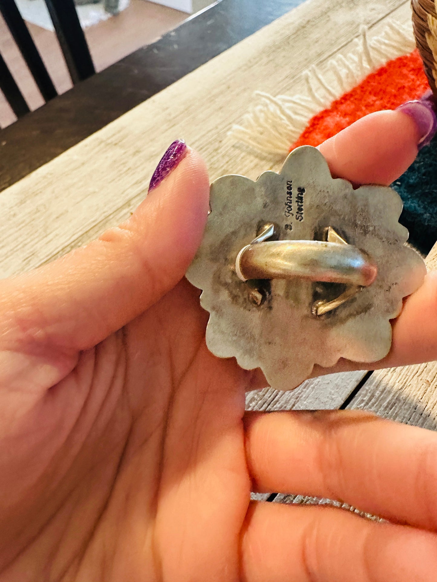 Handcrafted Golden Hills Turquoise & Sterling Silver Cluster Ring by Bobby Johnson, Size 8.75