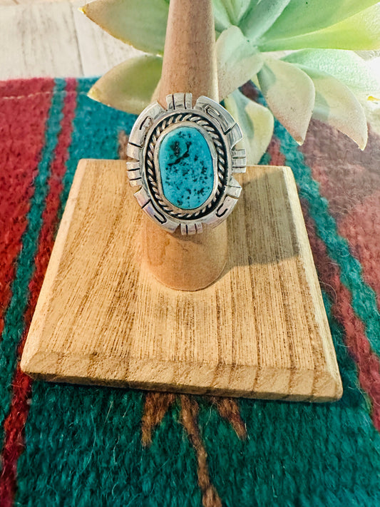 Handcrafted Kingman Turquoise & Sterling Silver Ring Size 7 Signed